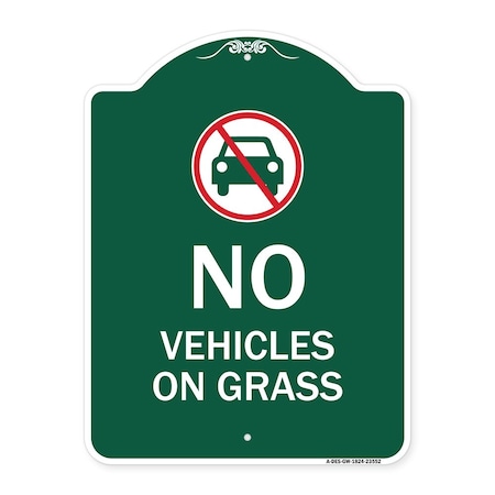 Signmission Designer Series Sign-No Vehicles on Grass, Green & White Aluminum Sign, 18" x 24", GW-1824-23552 A-DES-GW-1824-23552